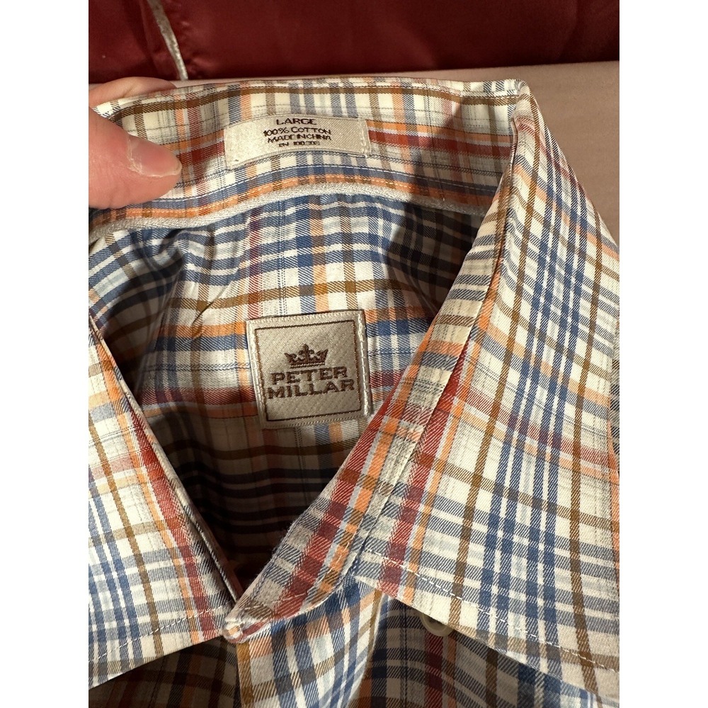 Peter Millar Shirt Adult Large Orange Multicolor Tartan Plaid Button Down Men's - Picture 4 of 12